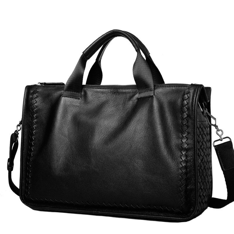 真皮男包商务单肩男士包手提电脑包羊皮公文包编织斜挎男式手提包