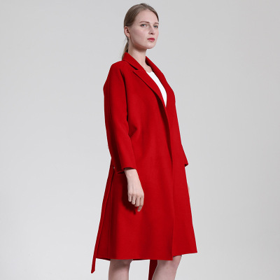 2025年女秋冬款双面羊绒大衣修身红色羊毛外套中长款女士风衣