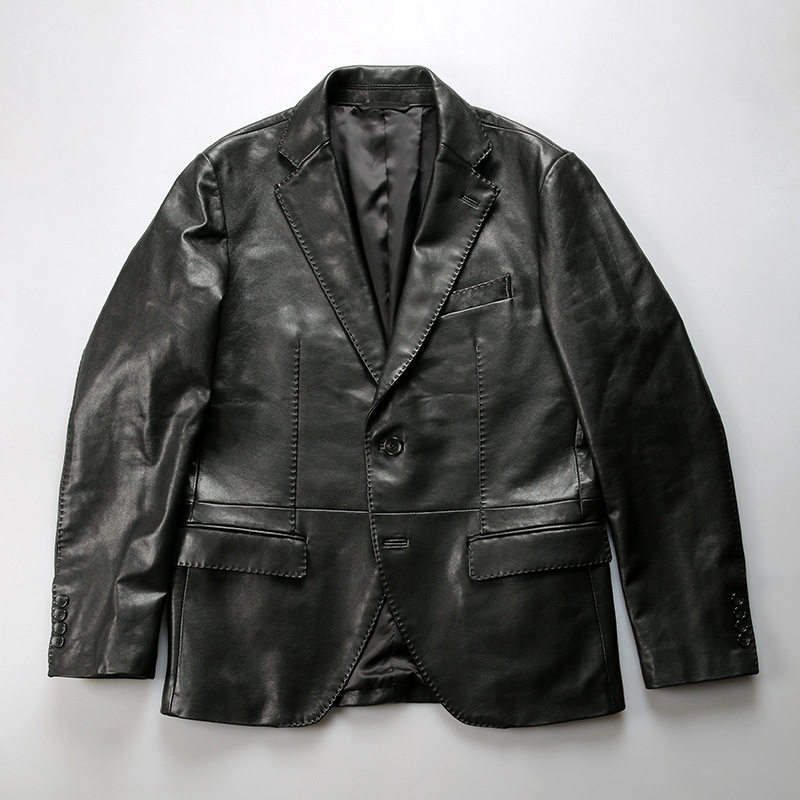 外贸男士真皮皮衣西装休闲帅气植鞣绵羊皮西服外套