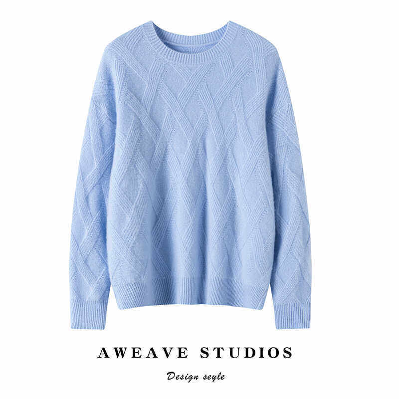 2024秋冬新款山羊绒衫女圆领加厚宽松毛衣针织打底羊毛衫上衣