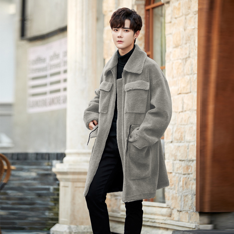 欧洲站男士新款主推皮毛一体颗粒绒外套棉服羊毛羊剪绒大衣外套