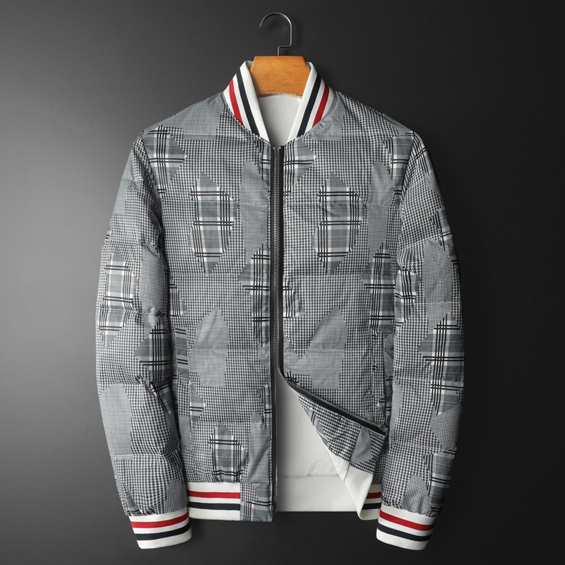 欧货2024高端男士冬季新款90白鸭绒格子棒球领羽绒服大码保暖外套