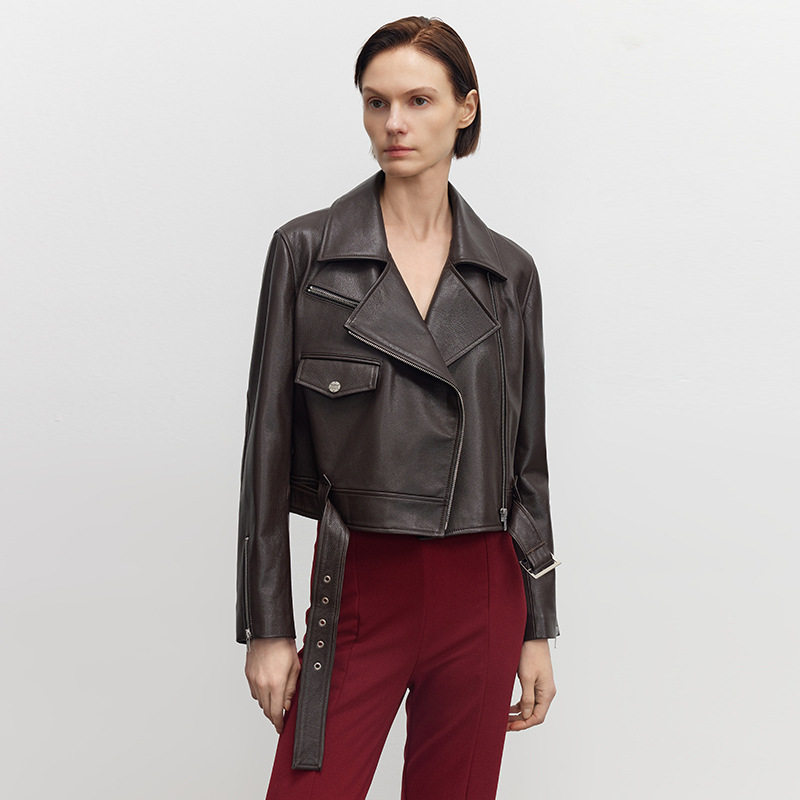 高端海宁真皮皮衣女2025新款时尚荔枝纹山羊皮修身小个子夹克外套