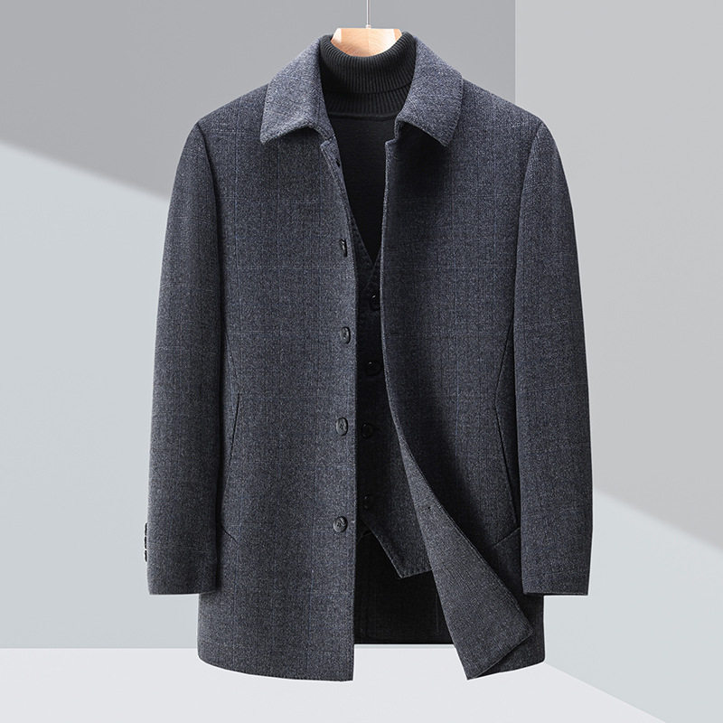 双面呢羊绒大衣男中长款商务休闲羊毛呢羽绒外套中年爸爸加厚上衣
