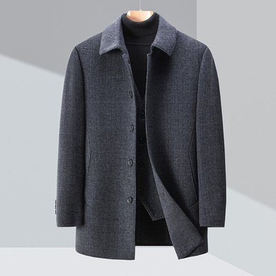双面呢羊绒大衣男中长款商务休闲羊毛呢羽绒外套中年爸爸加厚上衣