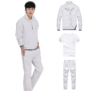 春秋运动服休闲三件套开衫立领纯白色男卫衣套装宽松大码女情侣款