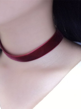 韩版蕾丝百搭项圈酒红色锁骨链