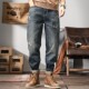 潮牌直筒长裤 哈伦复古补丁做旧冬季 男宽松舒适春秋款 弹力牛仔裤