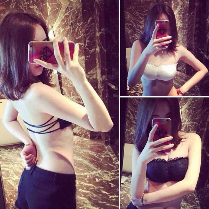 夏季性感蕾丝文胸无肩带少女 防走光抹胸带胸垫打底交叉美背裹胸
