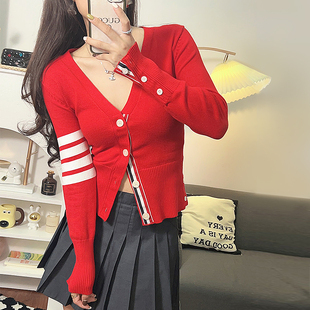 针织女本命年圣诞节短款 毛衫 外套 女2025春秋新款 tb红色氛围感开衫