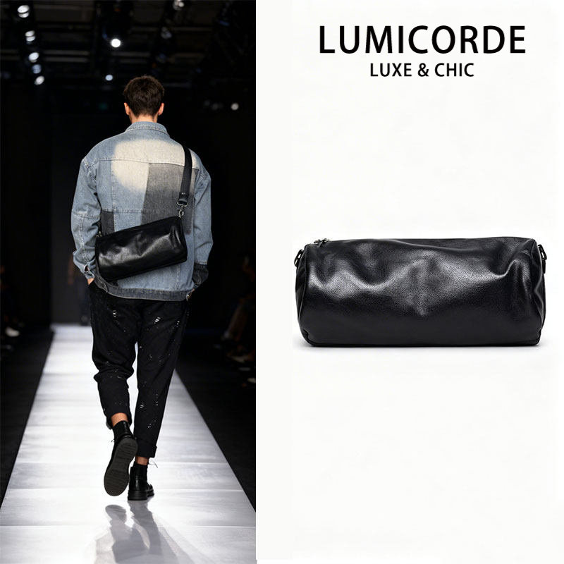 Lumicorde轻奢真皮男士单肩斜挎包通勤包高级感枕头包黑色牛皮