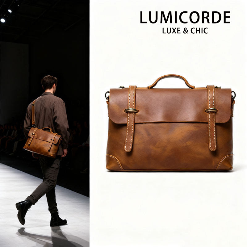 Lumicorde轻奢复古风疯马皮男士手提包通勤头层牛皮公文包商务