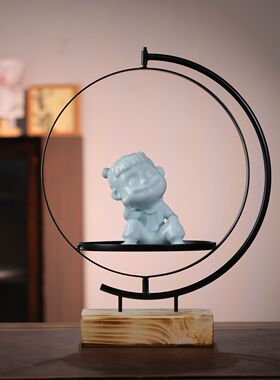 中式陶瓷哪吒摆件玄关桌面小摆件