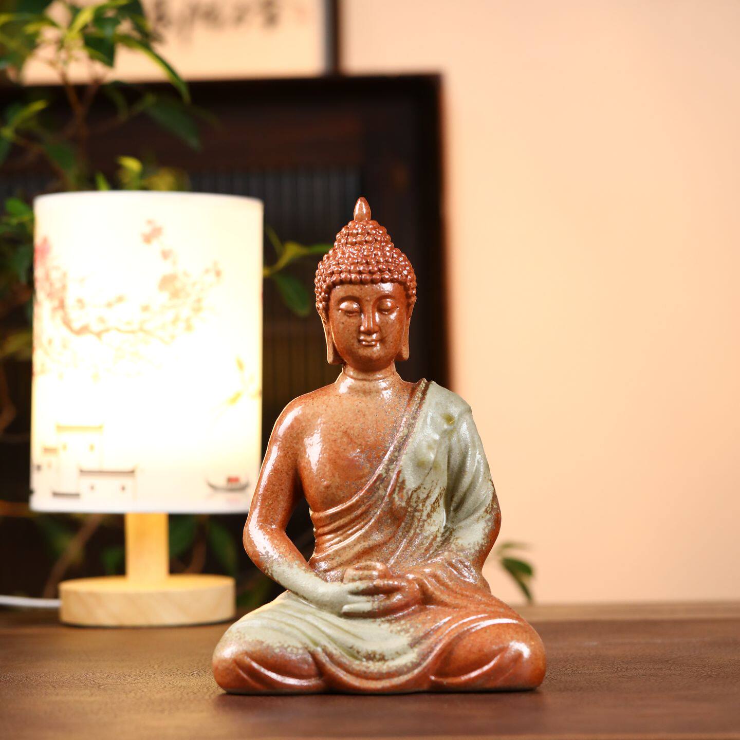 景德镇陶瓷如来佛坐像摆件中式禅意佛像柴烧诧寂风玄关书房装饰品