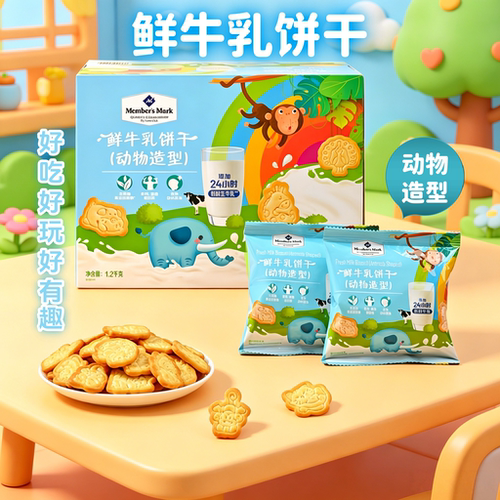 山姆代购正品鲜牛乳饼干动物造型牛奶味儿童健康营养零食点心