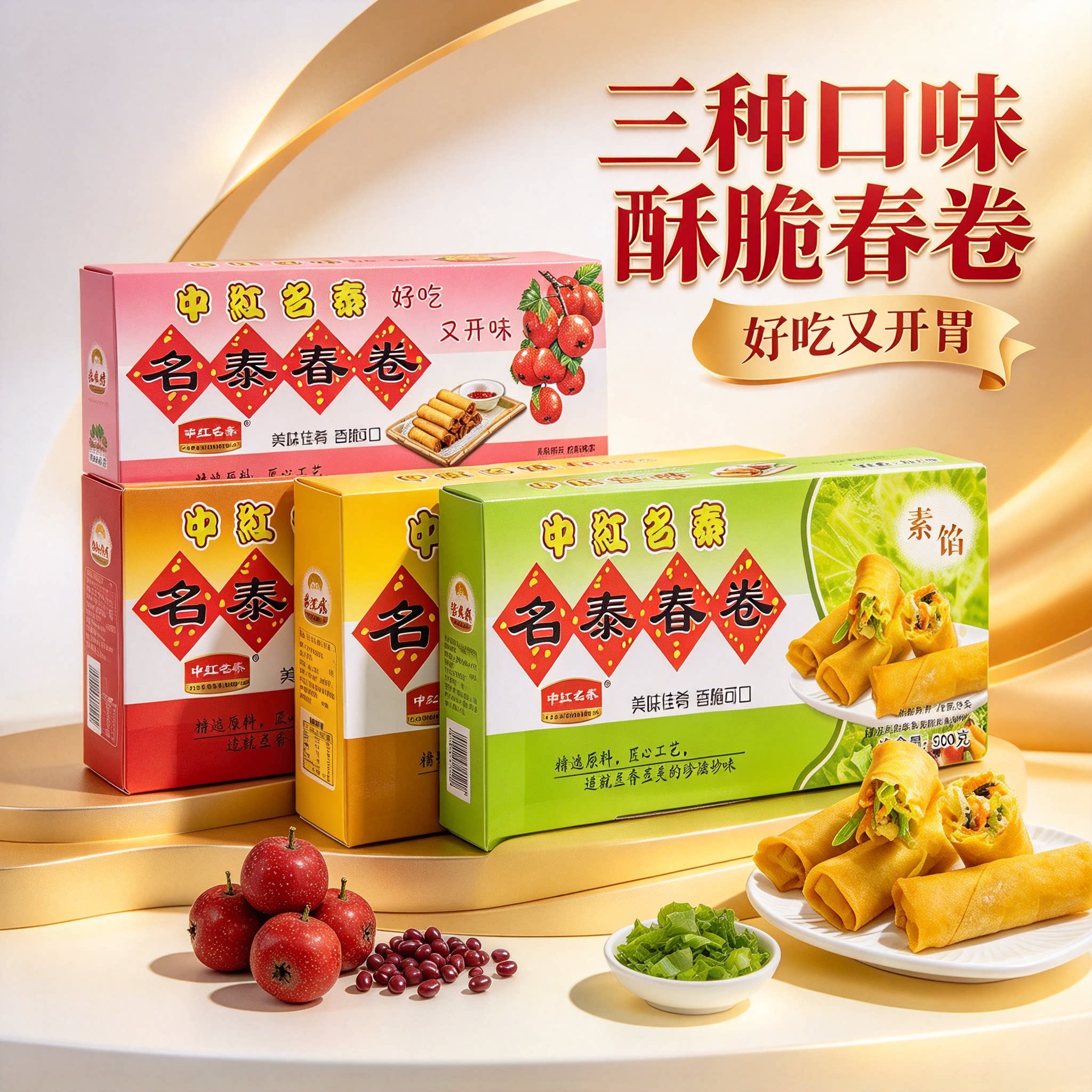 正宗天津特色小吃素食春卷豆沙馅素馅中红名泰306克