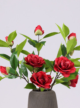 仿真树植物绿植山茶花枝假花酒楼会所客厅摆件中式家居装饰插花