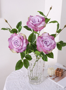 仿真花 卷边玫瑰 油画家居酒店装饰工程北欧婚庆摆件布景绢花