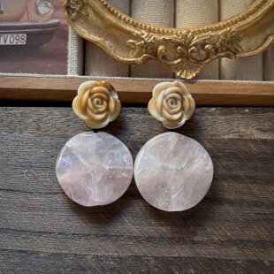 拒绝撞款中古Monies风天然粉水晶耳环 系轻奢新中式复古耳饰