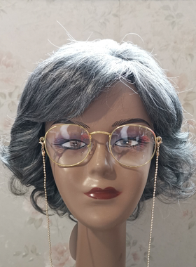 奶奶灰逼真风花白色假发女短发