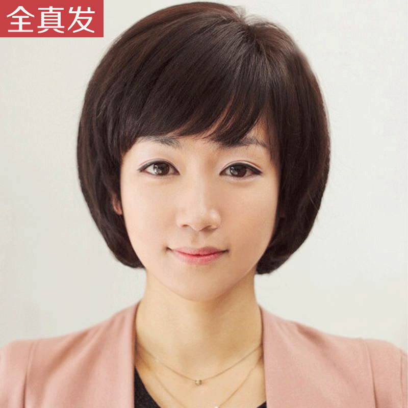 中老年假发女短发真发女帅气逼真短波波真人发丝短直发假发套蓬松