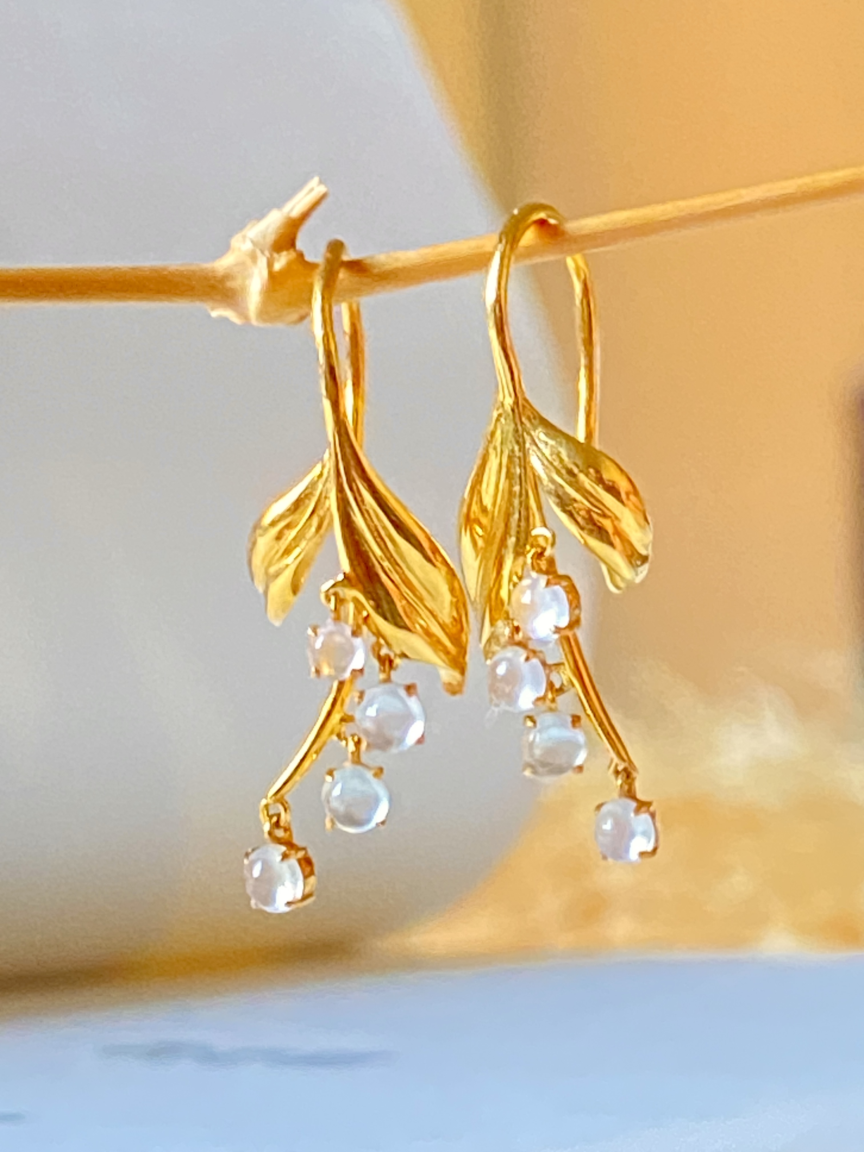 秋冬耳坠k金缅甸A货翡翠蛋面镶嵌铃兰花黄金耳饰