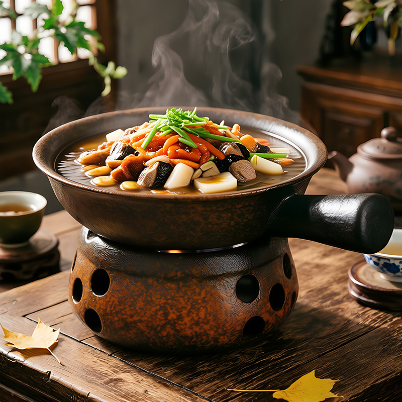虎皮釉复古单手柄锅紫砂盘碳火烤加热保温鱼翅煲狮子头红烧东坡肉