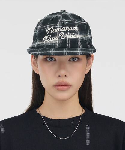 韩国首尔街头潮牌NOMANUAL CHECK BALL CAP 复古格纹平檐棒球帽