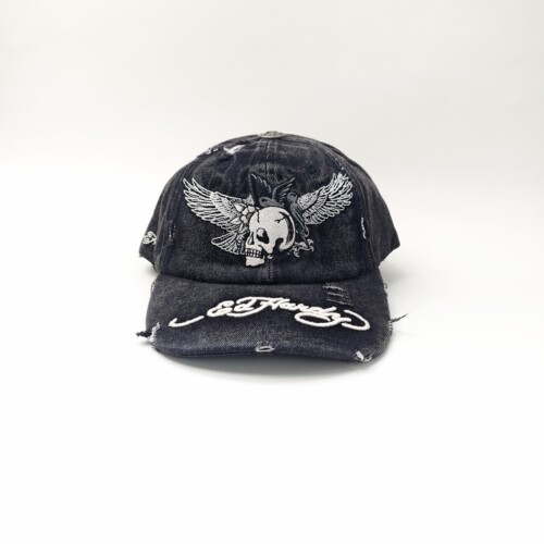 Unisex Flying Skull Distressed Washed 6 Panel Cap - Ed Hardy