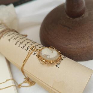 中古树脂卡梅奥项链 vintage开背复古宫廷小众精致美人头配饰