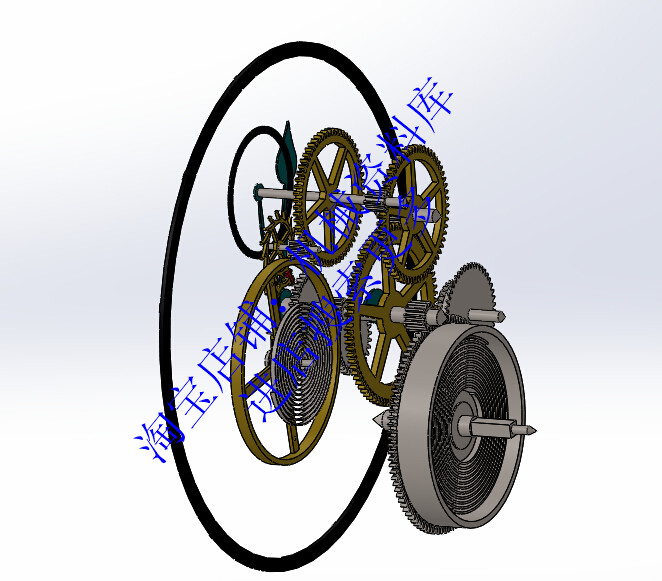 机械时钟表三维sw格式3D图纸模型发条机构多级齿轮传动【714】