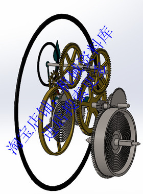 机械时钟表三维sw格式3D图纸模型发条机构多级齿轮传动【714】
