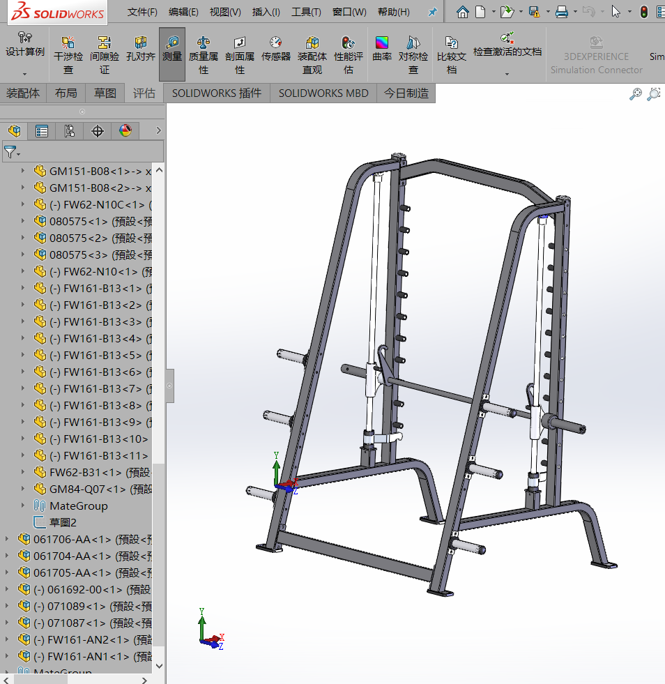 fw161史密斯训练器重量训练健身用器材卧推深蹲模型3d图纸【429】