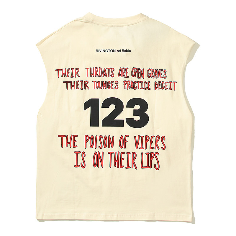 RRR123 하이 스트리트 스포츠 농구 캐주얼 루즈한 파이썬 프린트 양복 조끼 민소매 티셔츠 유럽과 미국의 편지 조끼 여름