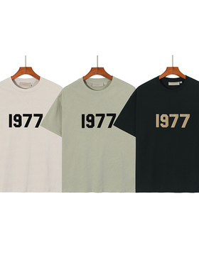 复线ESSENTIALS第八季夏美式高街宽松植绒1977数字圆领短袖T恤FOG