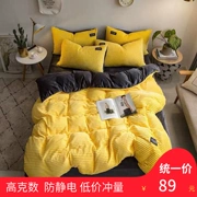 Flannel đỏ bốn mảnh san hô lông cừu ma thuật nhung pha lê nhung dày ấm đôi giường đơn quilt flannel - Bộ đồ giường bốn mảnh