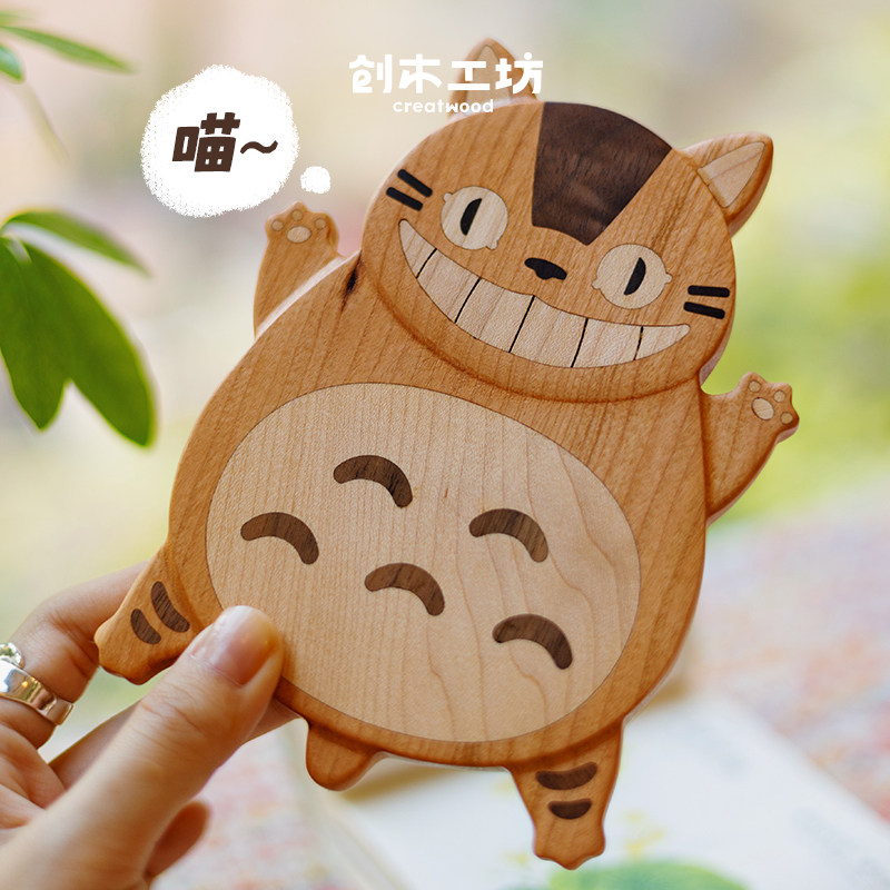 猫巴士实木隔热防烫杯垫冰箱贴图片