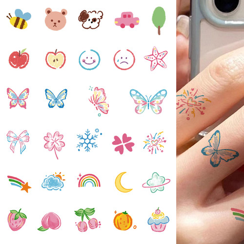 三川集tattoo可爱迷你小图案纹身贴手指手臂蝴蝶防水持久女butoo
