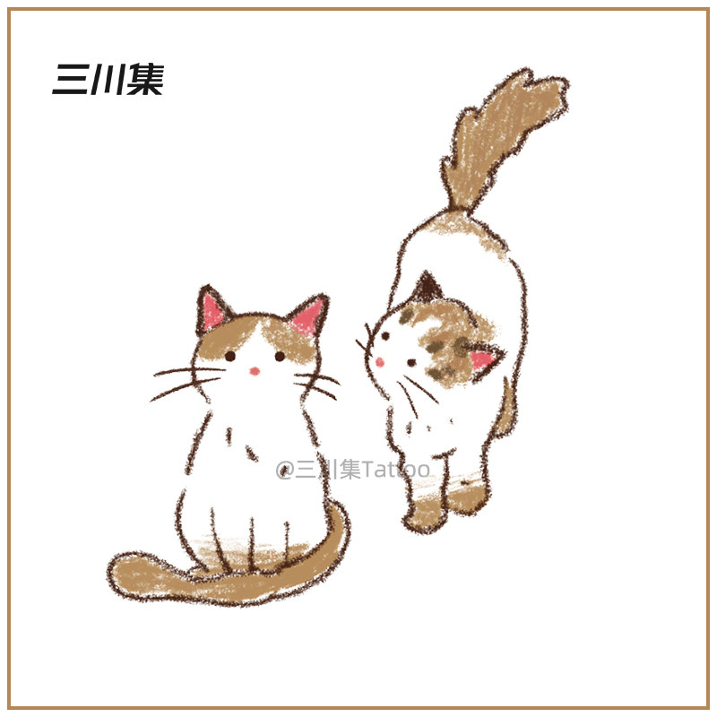 一对可爱的小猫 橘猫 猫咪猫猫纹身贴彩色宠物仿真贴纸防水持久女