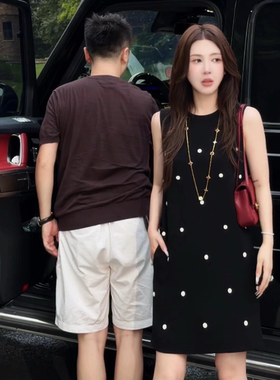 郭彦彤夏季新款法式优雅简约波点时尚显瘦无袖连衣裙女减龄1132