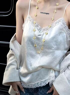 G.yantong郭彦彤缎面蕾丝花边吊带打底女时尚百搭显瘦DD1082