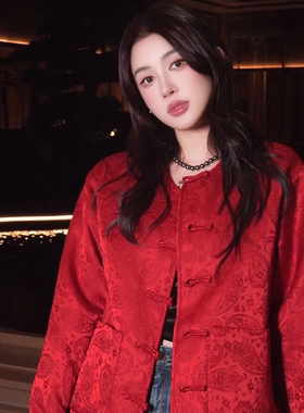 G郭彦彤新中式国风真丝羊毛新款国风外套提花红色加厚WT1126