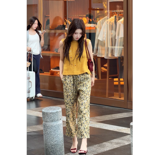 夏季新印花时尚显瘦九分休闲裤女