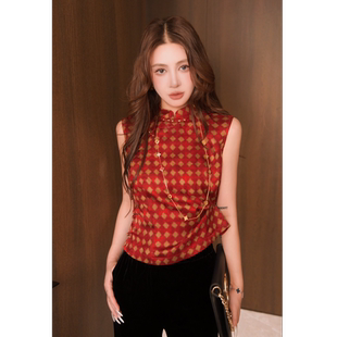 郭彦彤桑蚕丝夏季国风定制凯袖上衣新中式方格复古DDL88