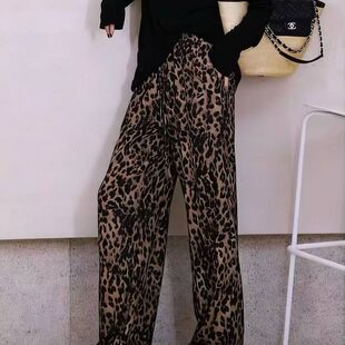 新款 宽松时尚 时尚 松紧腰女春季 显瘦女KZ149 豹纹阔腿裤 郭彦彤经典