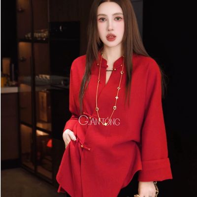 羊毛针织上衣中式宽松立领秋款