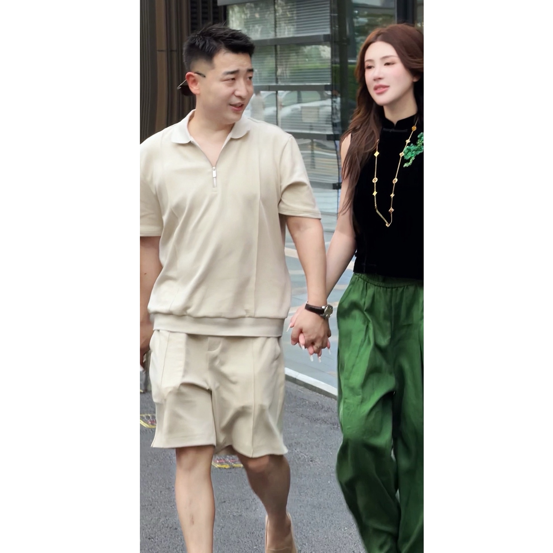 老钱风男士短袖短裤套装宽松透气薄款两件套夏季纯色休闲NTZ111图片