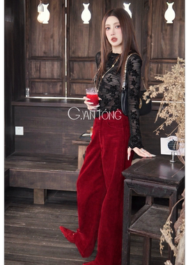 G.yantong郭彦彤定制灯芯绒阔腿休闲裤复古秋季宽松显瘦KZ101