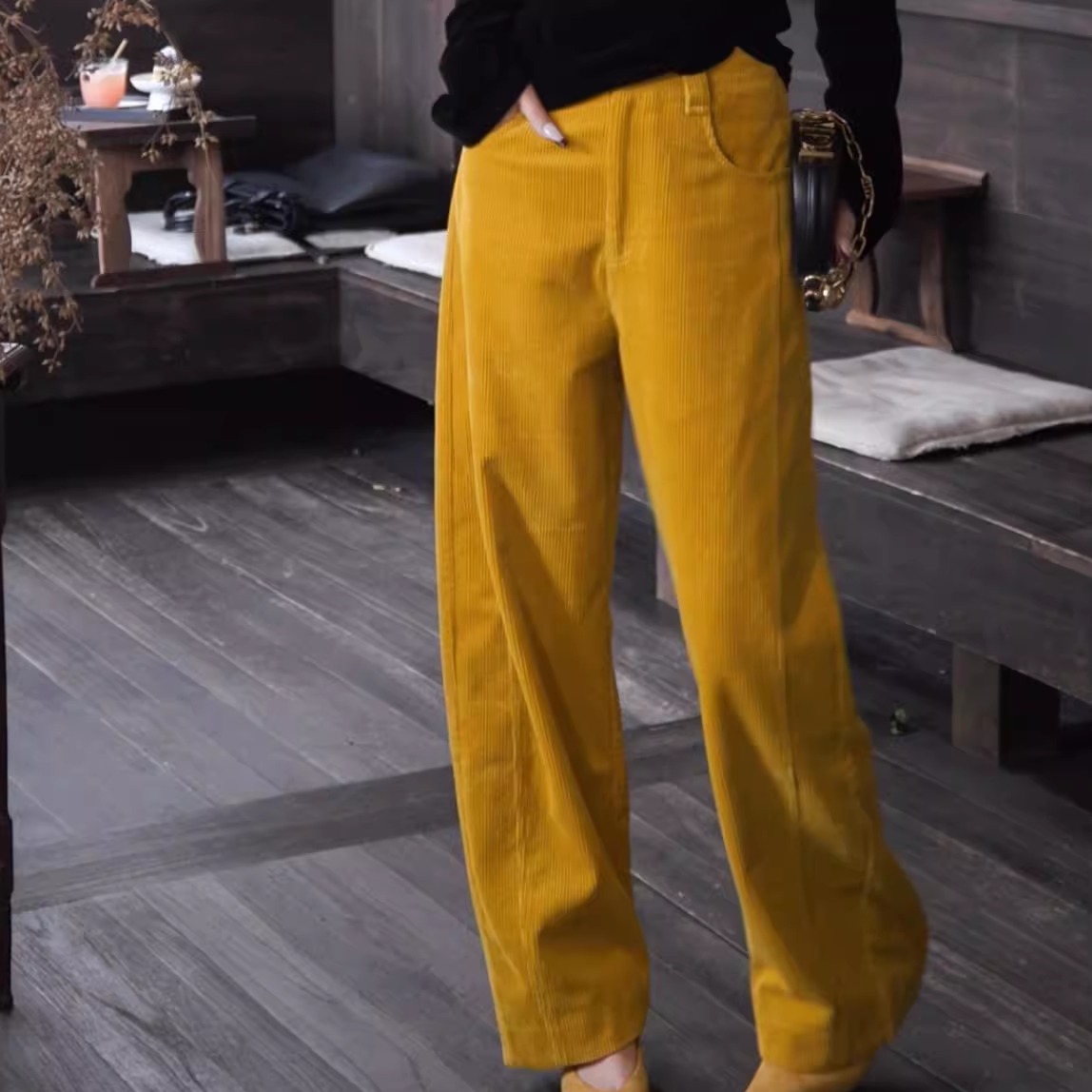 灯芯绒阔腿休闲裤复古秋季