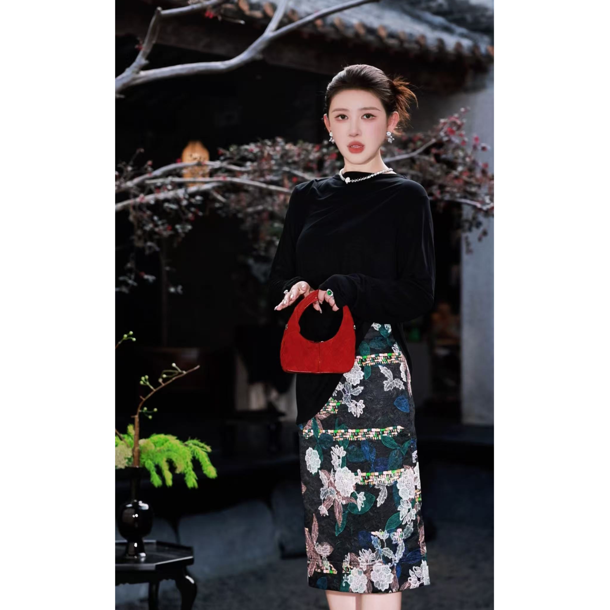 郭彦彤立体提花半身裙亲肤透气日常显瘦短裙女QZ1077